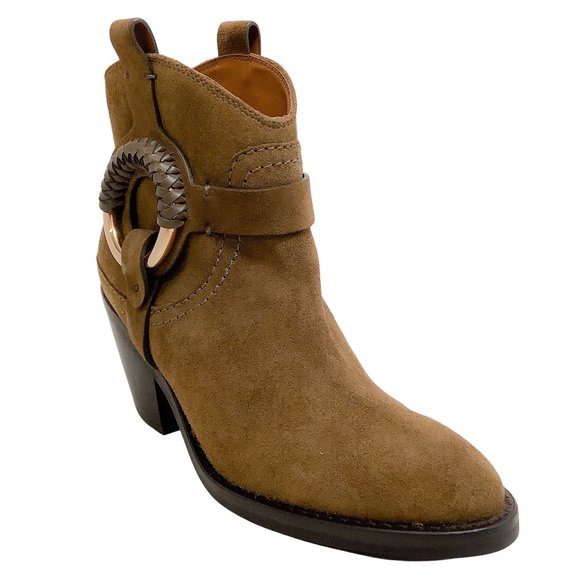 See by Chloe Military Green Suede Hanna Booties - Picture 1 of 7